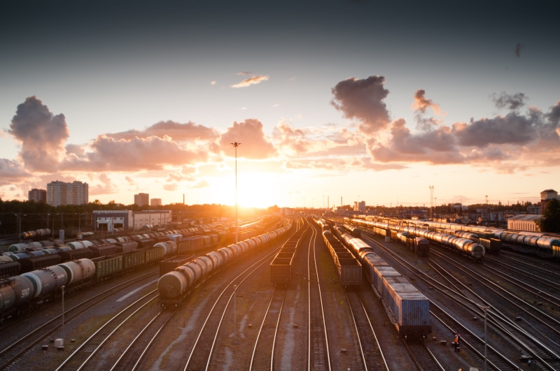 traffic, train - vehicle, railroad, departure, architecture, industry, logistic, train, rail transportation, shunting yard, perspective, building, built structure