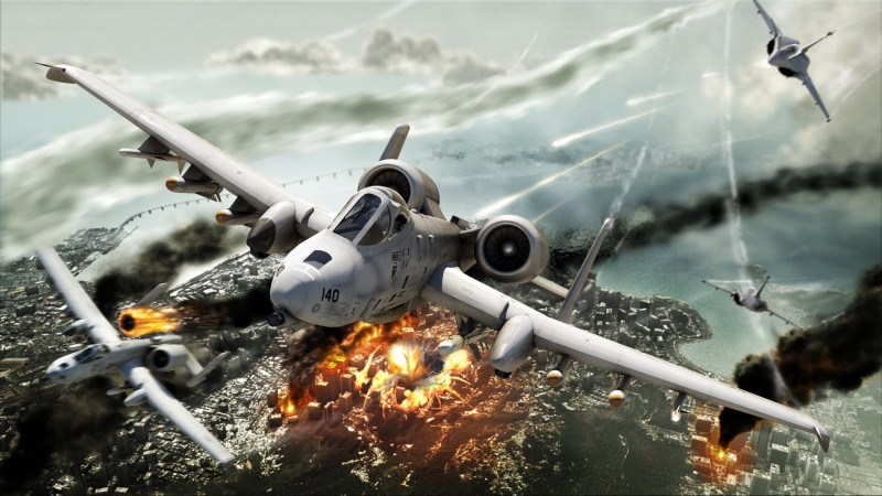 air vehicle, mode of transportation, technology, no people, water, mountain, Fairchild Republic A-10 Thunderbolt II, artwork, cloud - sky, nature, environment