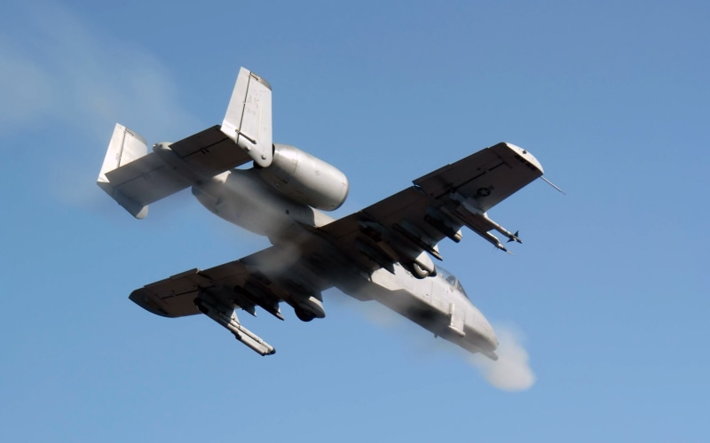 outdoors, military airplane, on the move, clear sky, Fairchild Republic A-10 Thunderbolt II, army, low angle view, military, mode of transportation, nature