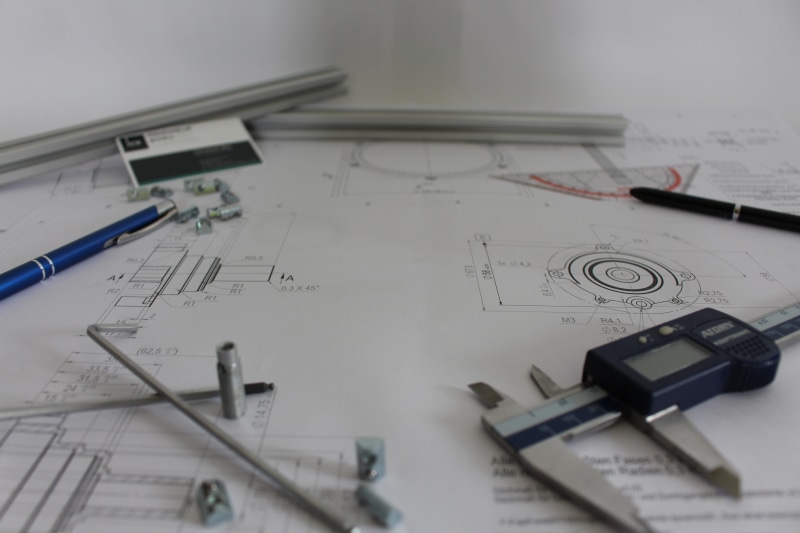 development, innovative, office, lance, caliper, high angle view, no people, ruler, small group of objects, engineering office, close-up, engineering, new