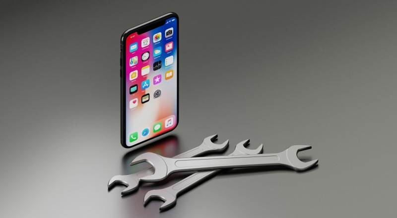 3d-model, 3d, tools, indoors, iphone x, tool, gray background, electronic, maintenance, repair, portable information device, colored background, simplicity
