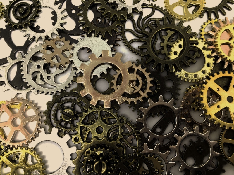 large group of objects, antique, choice, 4K, cogwheel, steel, still life, complexity, machinery, golden, engineering, mechanical, technical, precision