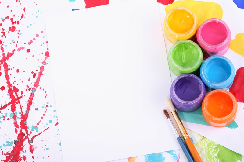 still life, paint brush, art and craft equipment, paintings, white, group of objects, table, red, messy, drawing - Art Product, craft, education, colors