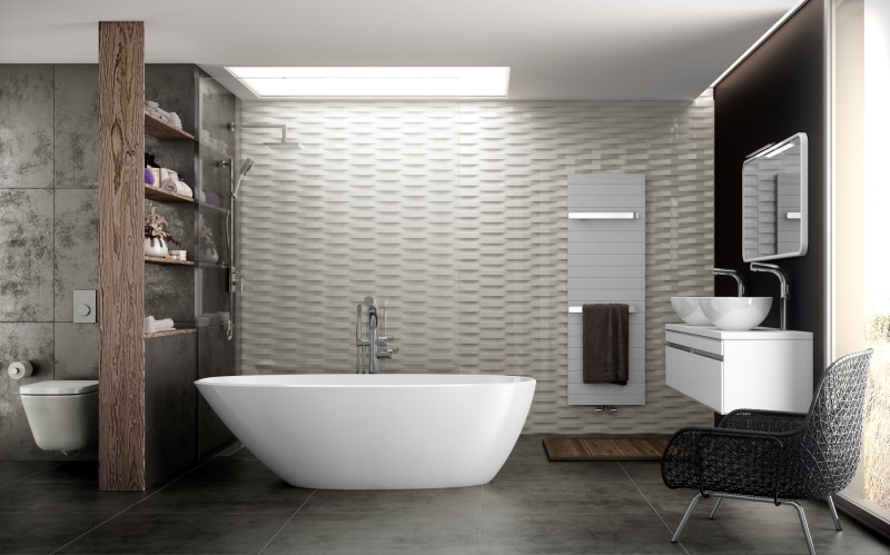 flooring, domestic bathroom, bath, chair, indoors, household equipment, white color, luxury, 1080P, window, design, bathroom, seat, modern, white, sink