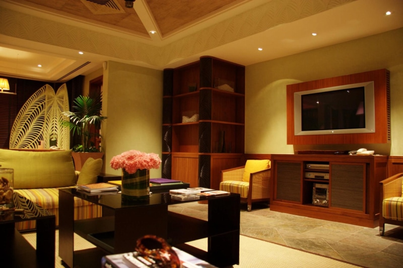furniture, design, technology, hotel, 1080P, screen, gray, modern, watching tv, real estate, coffee table, seat, elegance, villa, television set, luxury