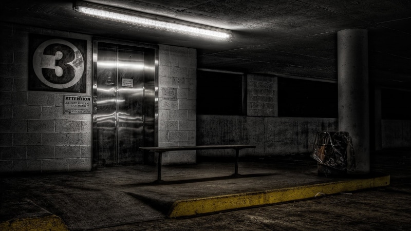 built structure, illuminated, garage, warehouse, sofa, parking garage, light, estate, indoor, 1080P, flooring, furniture, architectural column, ceiling