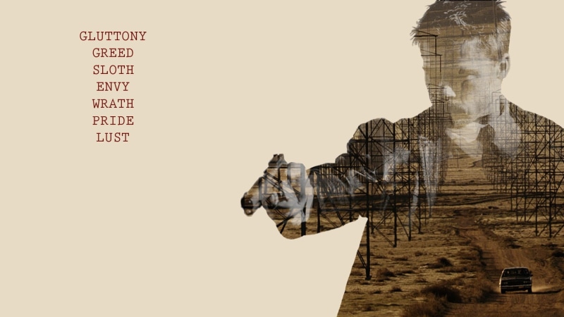 the seven deadly sins, Brad Pitt, built structure, young adult, adult, finance, movies, Se7en, architecture, multiple exposure, poster, movie, one person