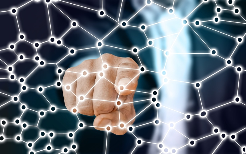 networking, trade, social media, touch, email, complexity, 4K, computer, icon, blue background, indoors, internet, network, google, molecule, hand, facebook