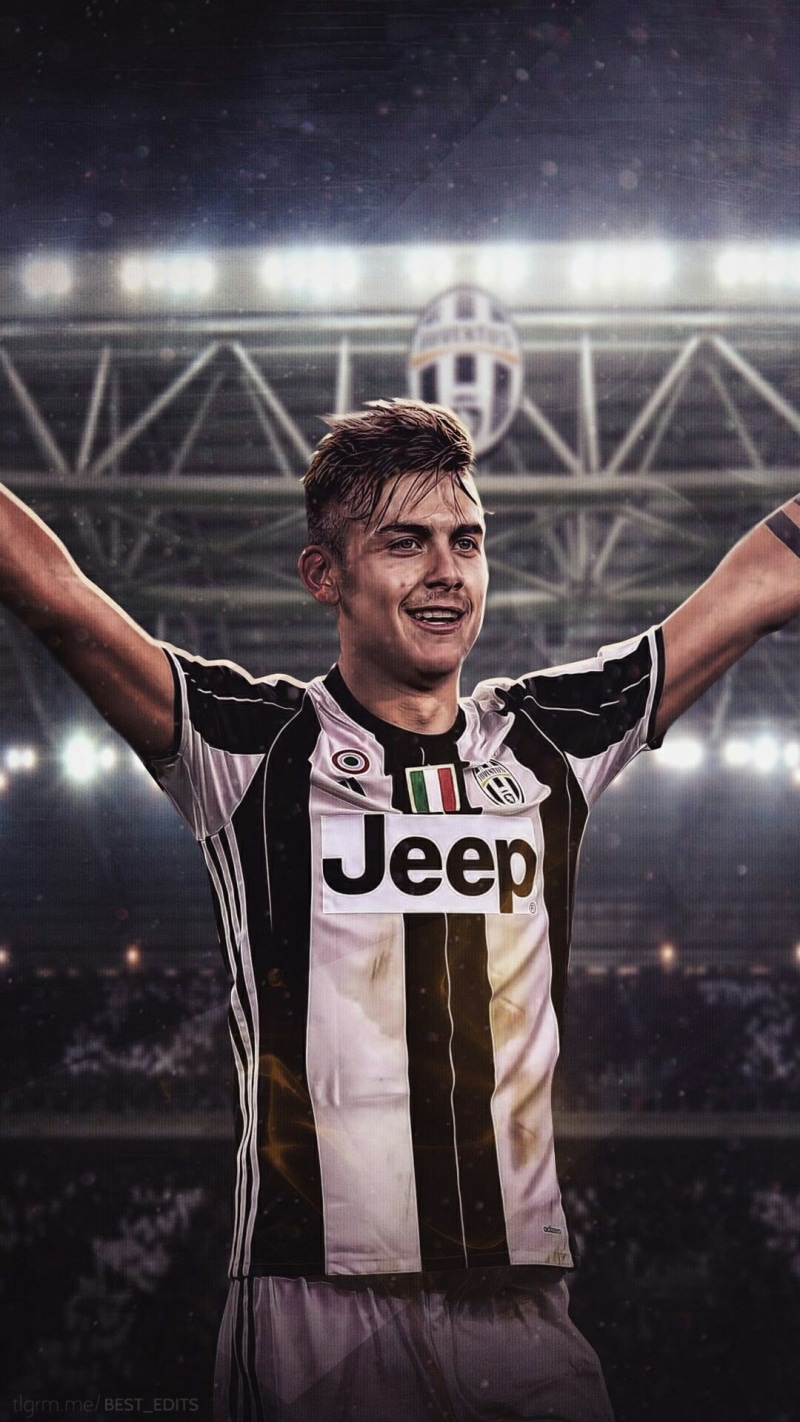 achievement, happiness, emotion, waist up, Paulo Dybala, front view, night, sport, focus on foreground, players, standing, black, confidence, competition