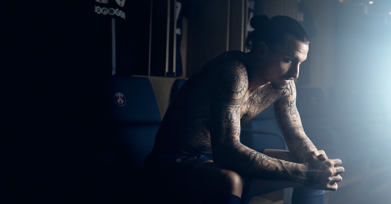 zlatan, tattoo, emotion, young adult, men, looking, soccer, indoors, dark, sadness, depression - sadness, Paris Saint-Germain, 1080P, one person, contemplation