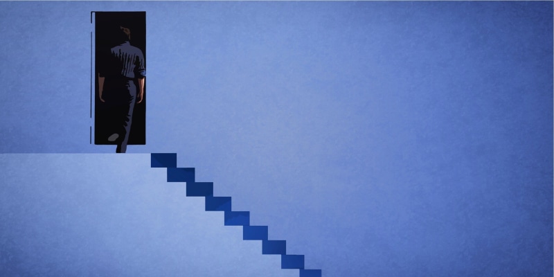 staircase, sign, blue, simplicity, side view, studio shot, aspirations, colored background, business, no people, gray, stack, steps and staircases, indoors