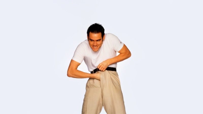 looking down, white Background, one Person, white, casual clothing, male, standing, emotion, caucasian Ethnicity, front view, young Adult, portrait, Jim Carrey