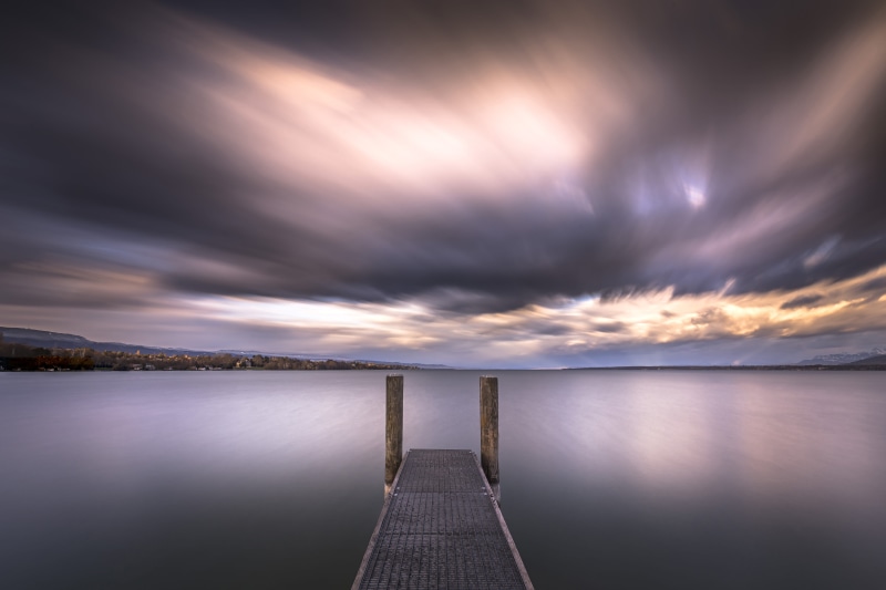 beauty In Nature, sky, cloudy, landscape, brown, lake, dusk, froid, cloudscape, foggy, tranquil Scene, geneva, wind, sea side, dramatic Sky, scenics, bridge - Man Made Structure