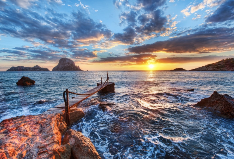 pityuses, pier, island, tutorial, sunset, sun  set, com, rock, The Last Sunset, dusk, photoblog, Reino de España, digital  processing, Balearic, brown