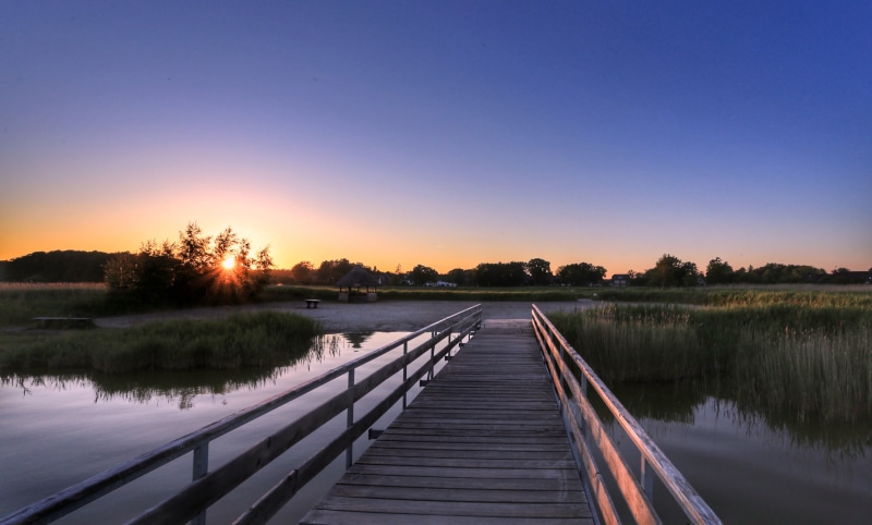 evening sun, Mecklenburg-Vorpommern, nature, summer, Saaler Bodden, lake, Wasser, bridge, scenics, sunrise - Dawn, morning, reflection, 2K, dusk, Ostsee