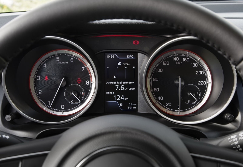 control panel, speed, no people, vehicle interior, swift, dashboard, 720P, (2018), motor vehicle, technology, suzuki, car, control, circle, close-up, mode of transportation