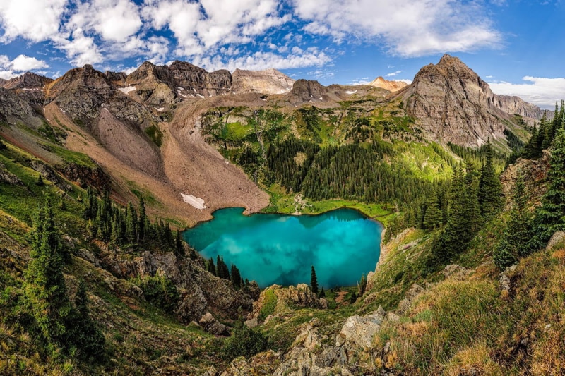 outdoors, scenics, hiking, trees, Grandeur, sky, san juan mountains, beauty In Nature, lake, nature, landscape, colorado, middle, Blue Lake, water, clouds