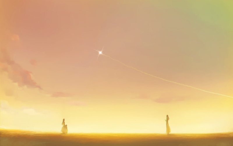 minimalism, lifestyles, idyllic, silhouette, men, person, fantasy art, standing, people, orange color, leisure activity, nature, Tengen Toppa Gurren Lagann