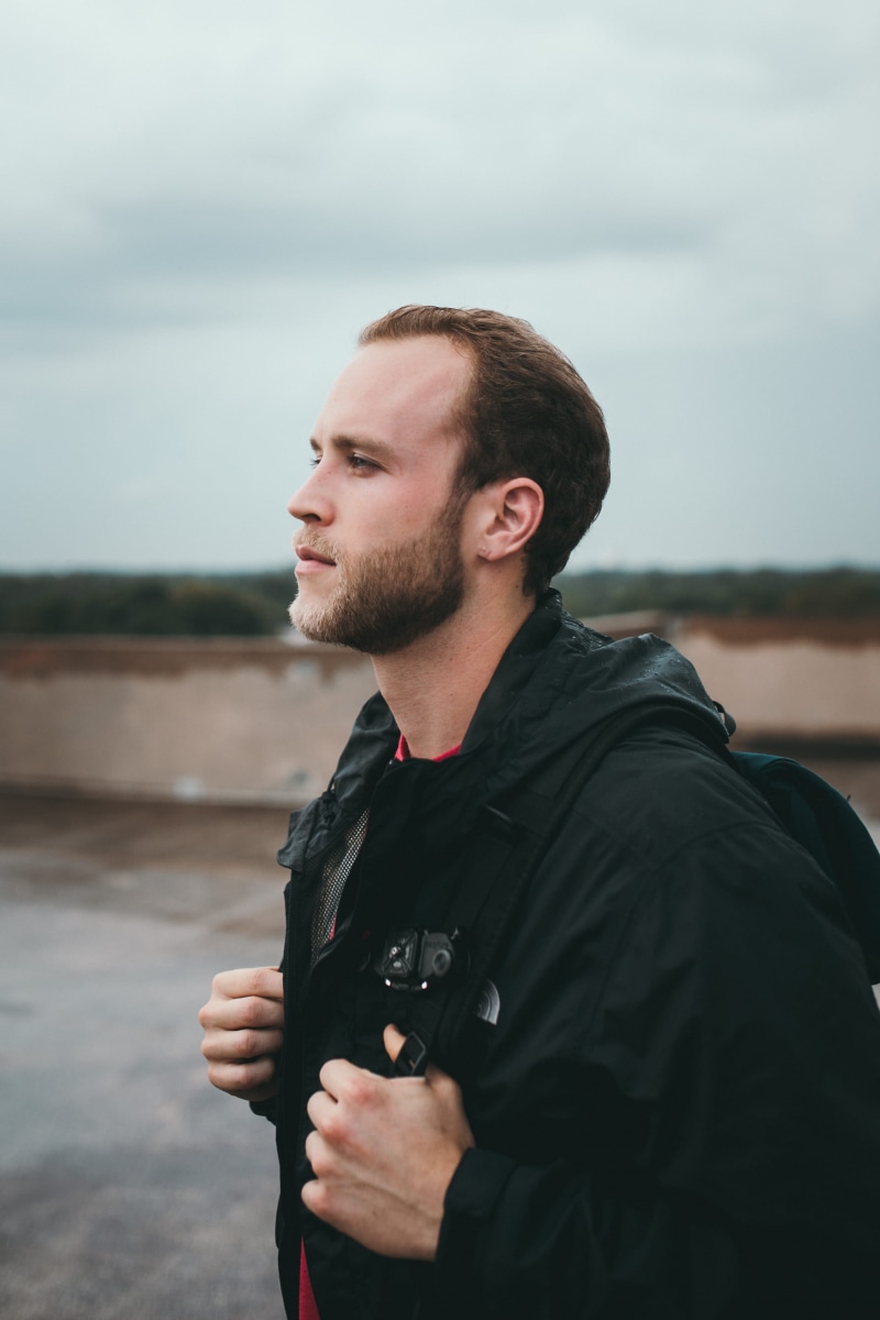 men, visual, looking, male, blonde, portrait, lifestyles, cloudy, young adult, love, backpack, caucasian, 2K, young men, person, looking away, blue eye