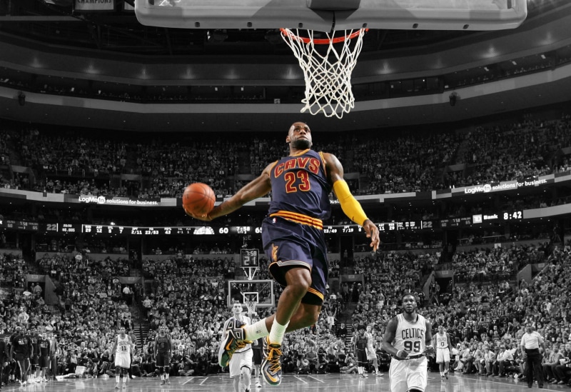 mid-air, hoop, spectator, competition, low angle view, ball, incidental people, james, sportsman, professional sport, slamdunk, basketball, LeBron James