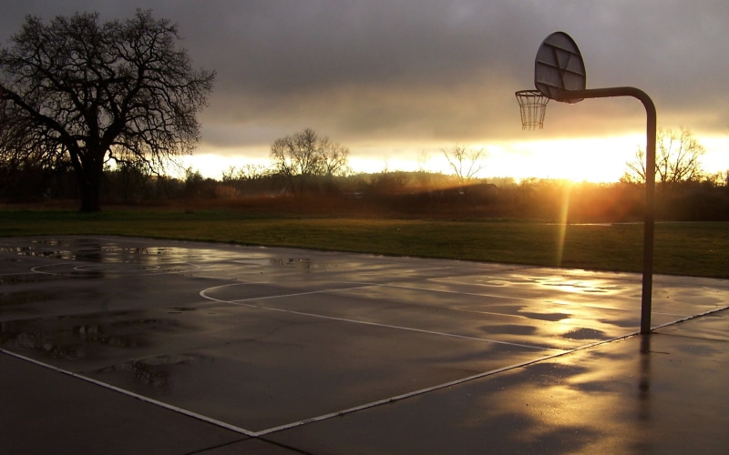 absence, orange color, basketball hoop, tree, beauty in nature, plant, scenics - nature, basketball - sport, basketball court, sport, outdoors, cloud - sky