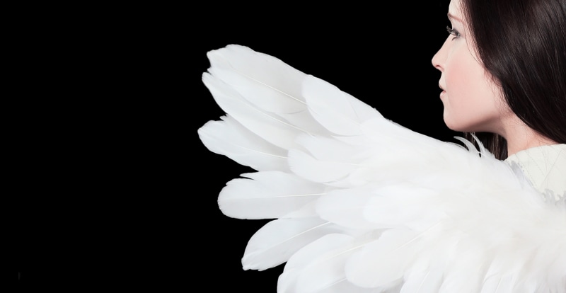 elegance, mood, beauty in nature, young woman, wing, studio shot, greeting card, innocent, angel figure, advent, white color, side view, christmas card
