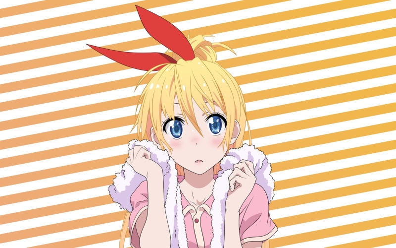 looking at camera, child, hair, ribbon, 1080P, anime, portrait, close-up, long hair, one person, indoors, front view, anime girls, Kirisaki Chitoge, celebration