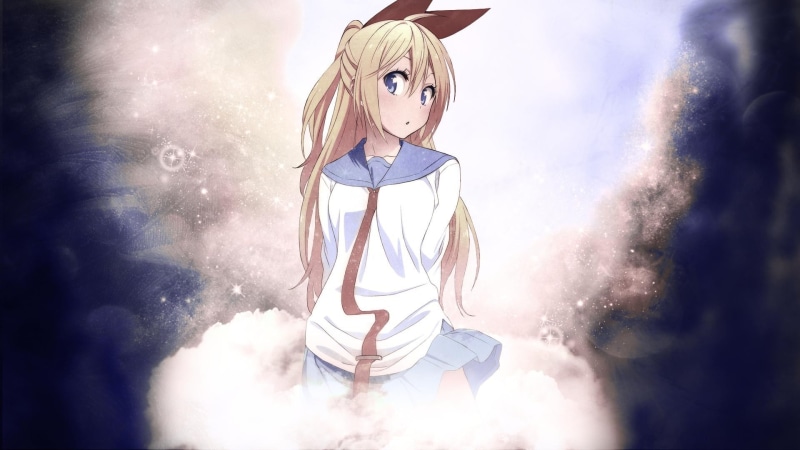 ribbon, hair ornament, long hair, Nisekoi, school uniform, blue eyes, anime girls, 1080P, blonde, anime, Kirisaki Chitoge