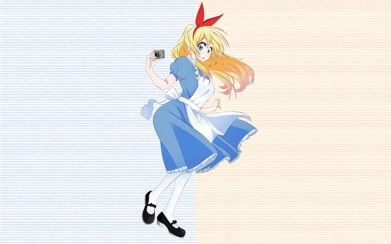 striped, emotion, toy, indoors, cartoon, blue eyes, white color, hair ornament, profile view, blonde, communication, nature, ribbon, Nisekoi, anime, copy space