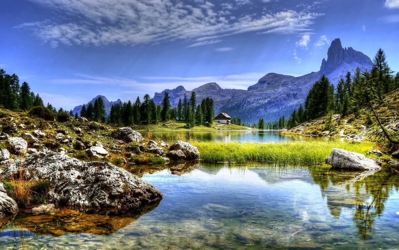 mountain range, tranquil scene, pine tree, nature, italy, tranquility, near, 2K, rock, solid, no people, tree, non-urban scene, idyllic, daytime, beauty in nature