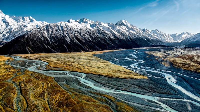 landscape, mountains, valley, 720P, New Zealand, river, Aoraki / Mount Cook