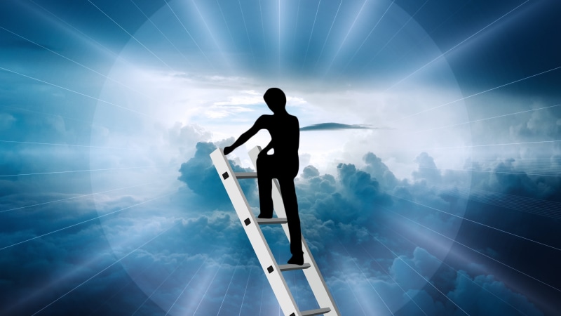 business person, success, climb, looking, ladder of success, the way forward, males, religion, back lit, god, men, one person, development, ladder