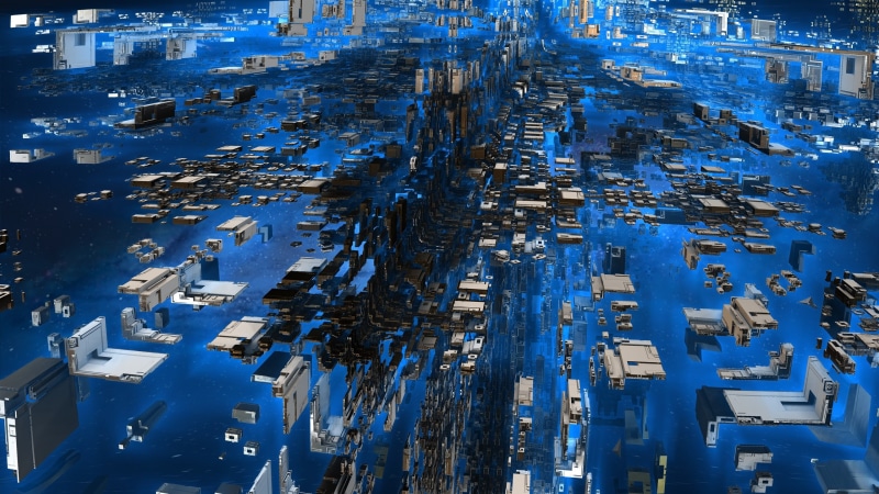 computer, 3D, skyscraper, built structure, winter, residential district, 2K, street, outdoors, illustration, architecture, water, transportation, blue