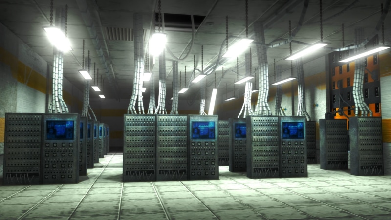security, 3D, indoors, built structure, artwork, servers, rail transportation, night, data, public transportation, technology, in a row, digital art, 1080P