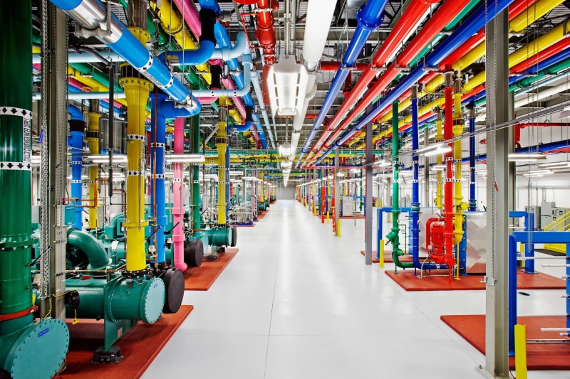 Google, aisle, technology, multi colored, domestic room, industry, business, equipment, in a row, warehouse, indoors, built structure, manufacturing equipment