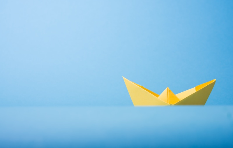 blue, no people, simplicity, folded, sky, creativity, aspirations, paper boat, copy space, 5K, craft, abstract, photography, clear sky, goes, inspiration