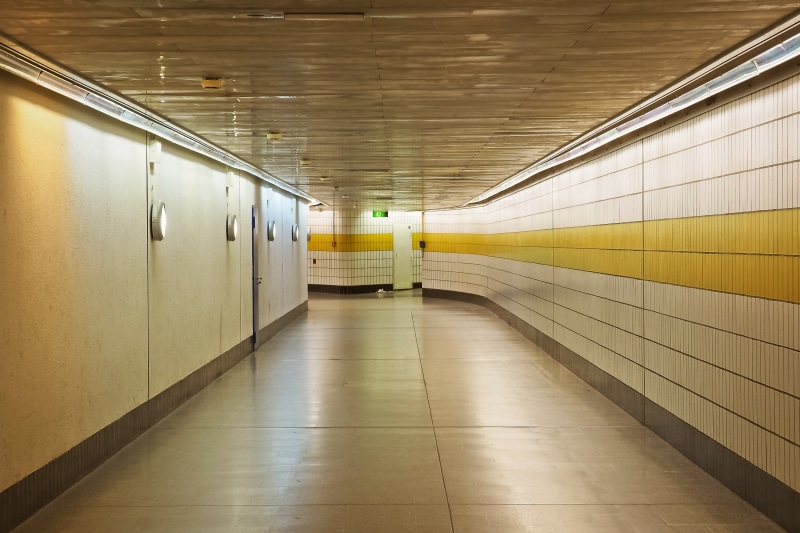 lighting equipment, white, the way forward, gang, yellow, no people, lighting, tiles, subway station, passage, wide, lights, ceramic, rail transportation