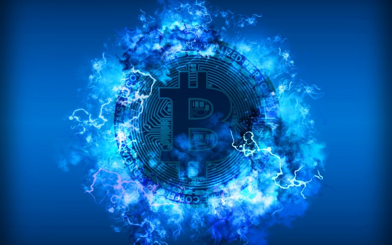 lightning, fon, coin, blue, btc, bitcoin, 4K