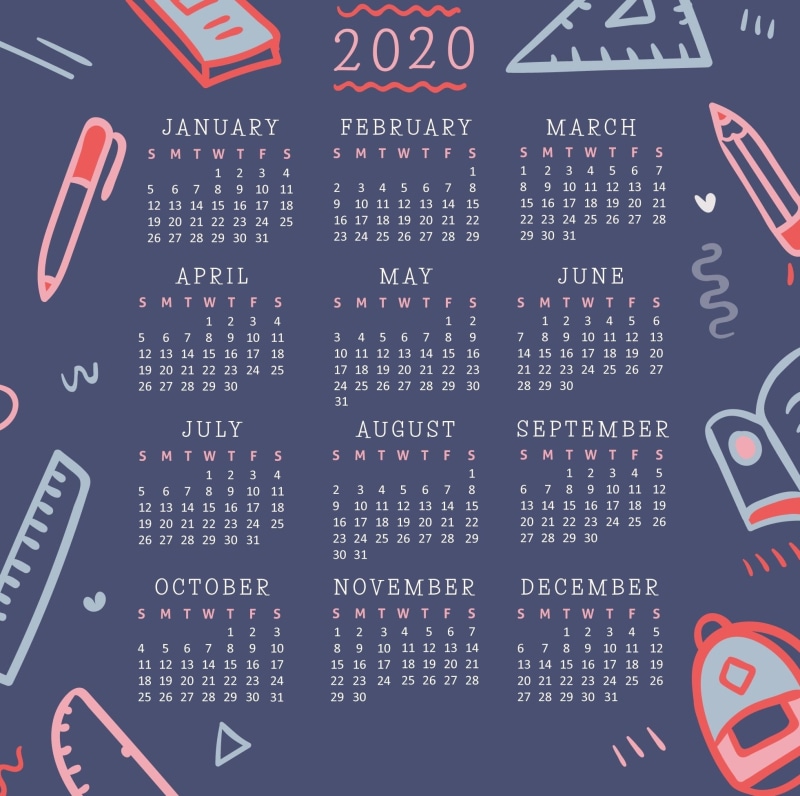 month, simple background, 1080P, calendar, pen, numbers, 2020 (Year)