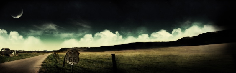 Moon, sky, landscape, digital art, 2K, Route 66, road