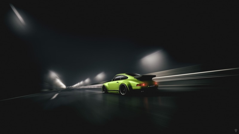 car, green cars, RWB Porsche 930, dark, 1080P, vehicle, Porsche