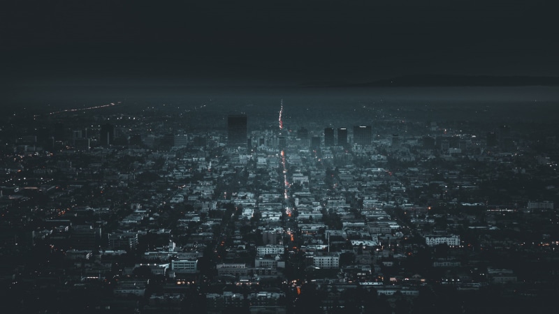 Los Angeles, aerial, California, dark, traffic, cityscape, 1080P, aerial view, lights, night, city, building