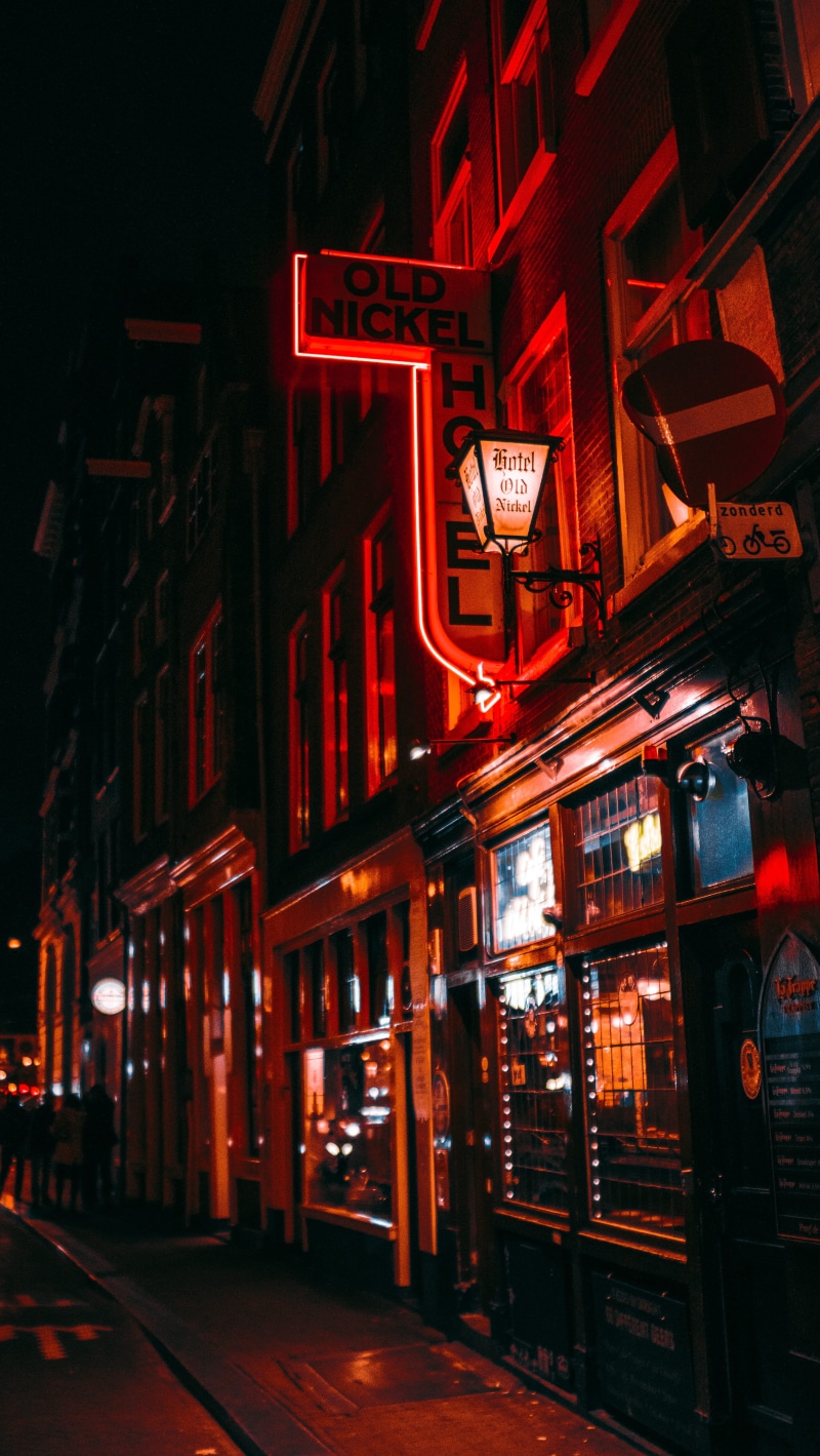 night, urban, no people, street, nightlife, commercial sign, building, 5K, netherland, built structure, communication, building exterior, western script