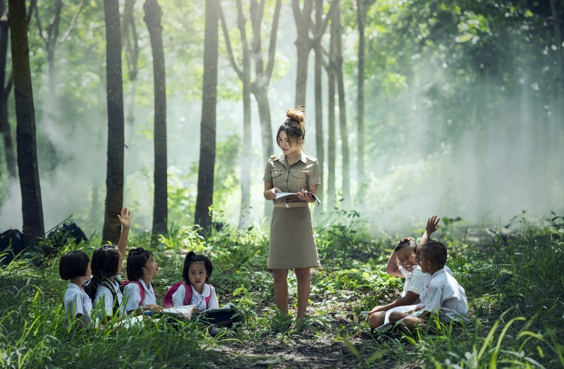 women, outdoor, chiang mai thailand, group of people, in the house, pets, editorial article, lesson, boys, young, of poverty, canine, asia, 4K, learning