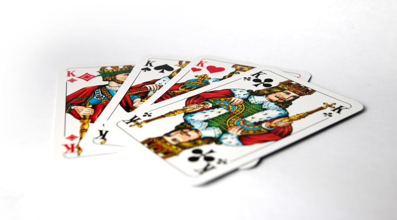 craft, leisure games, card game, four, cards, studio shot, king, paper, creativity, indoors, kings, poker, close-up, still life, white background, multi colored