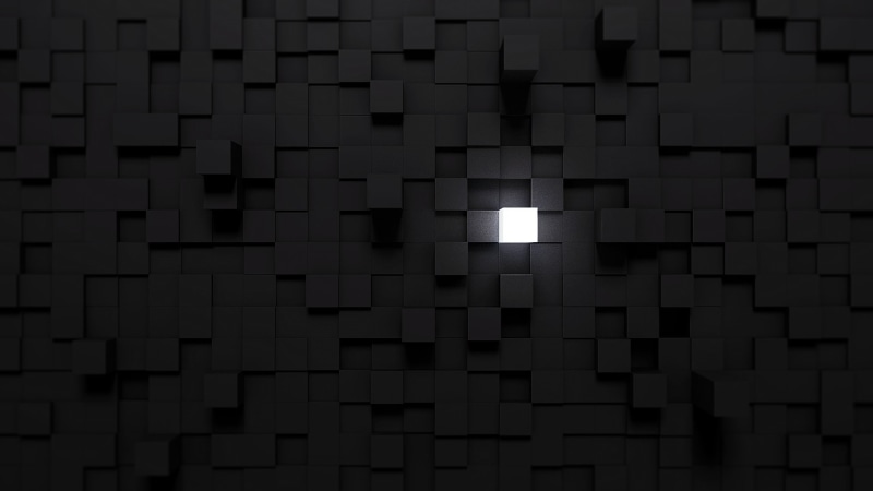 glowing, indoors, light, full frame, no people, electricity, built structure, design, shape, illuminated, cube lights blender minimalism black white, geometric shape