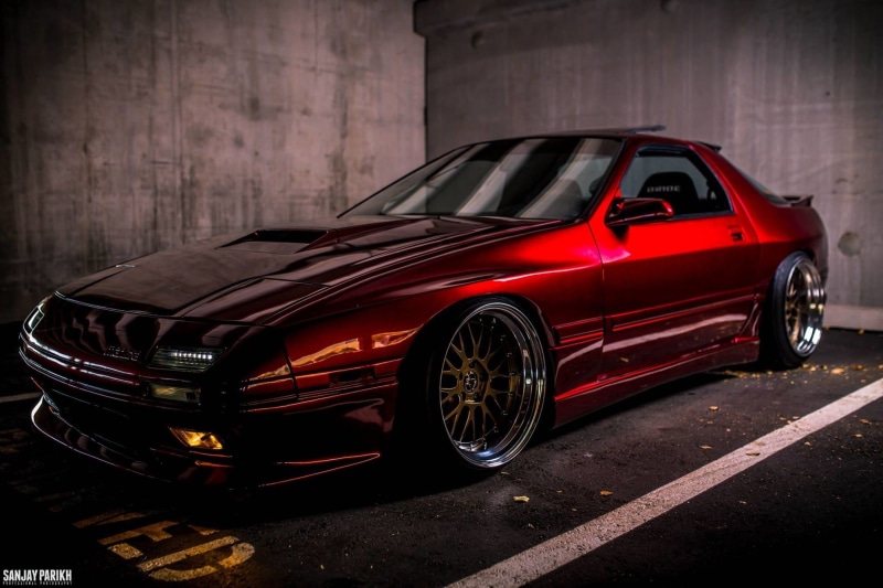 vintage car, vintage, sports car, city, transportation, collectors car, red, architecture, Japanese cars, Rx-7, motor vehicle, no people, mode of transportation
