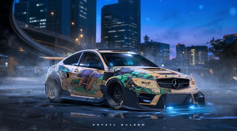 motion, street, Khyzyl Saleem, architecture, taxi, building, building exterior, nature, city, mode of transportation, skyscraper, transportation, Mercedes-Benz C63 AMG