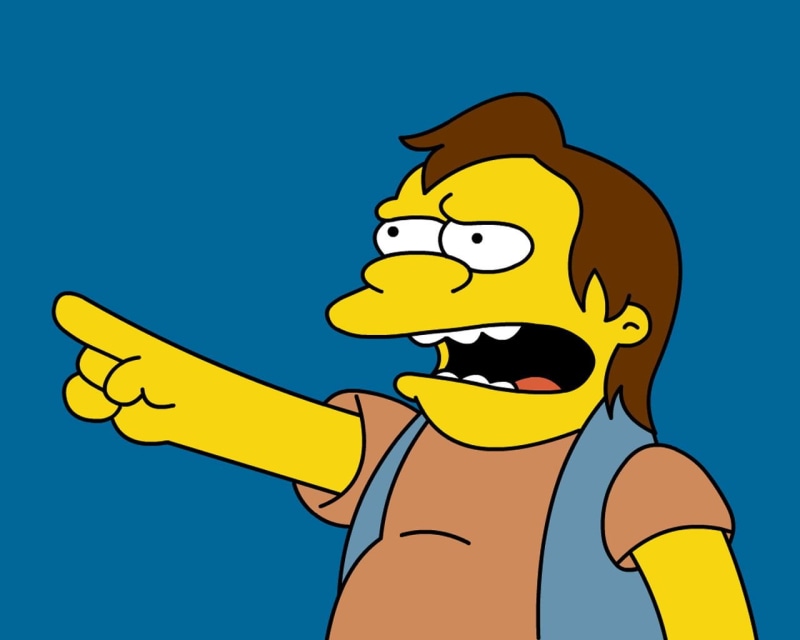 blue, character, hand, finger, communication, cartoon, Nelson Muntz, simpsons, offspring, childhood, sign, 720P, human body part, Nelson Mandela Muntz
