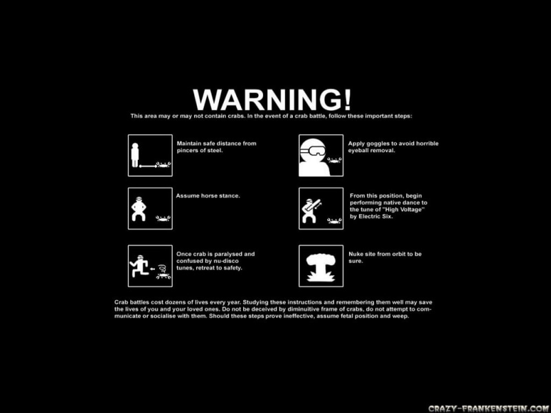 black, funny, 480P, hd, warning, crabs, text, art, background, x, entertainment